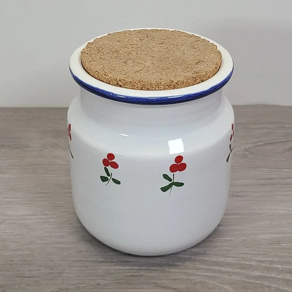 Italian White Pottery Jar Vase Utensil‎ Holder Cherries Made in Italy Cottage
